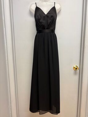 Vera Wang WHITE Black Chiffon Maxi Dress | Spaghetti Strap Formal Gown | Size 6